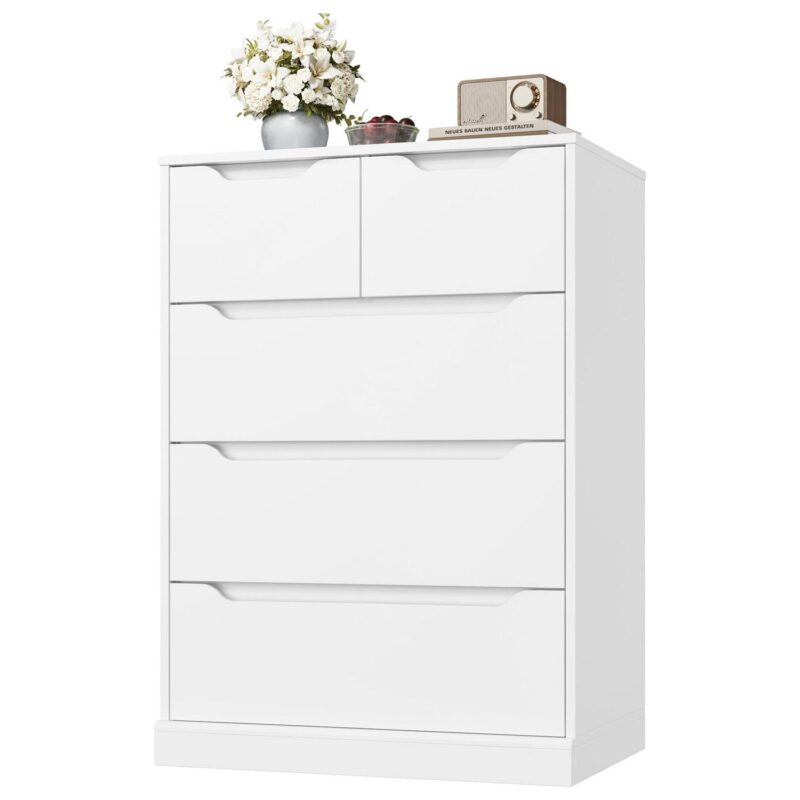 Homfa White Dresser for Bedroom, Vertical Chest of 5 Drawers Handleless Wood Storage Cabinet for Living Room - Image 5