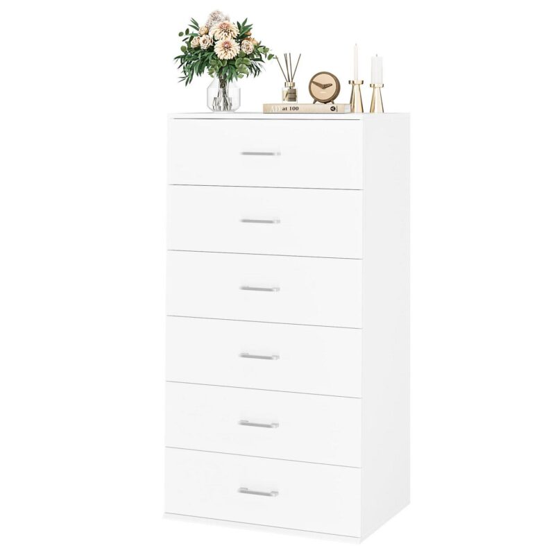 Homfa White Dresser with 6 Drawers, Vertical Chest of Drawers Wood Storage Cabinet for Bedroom Living Room - Image 7