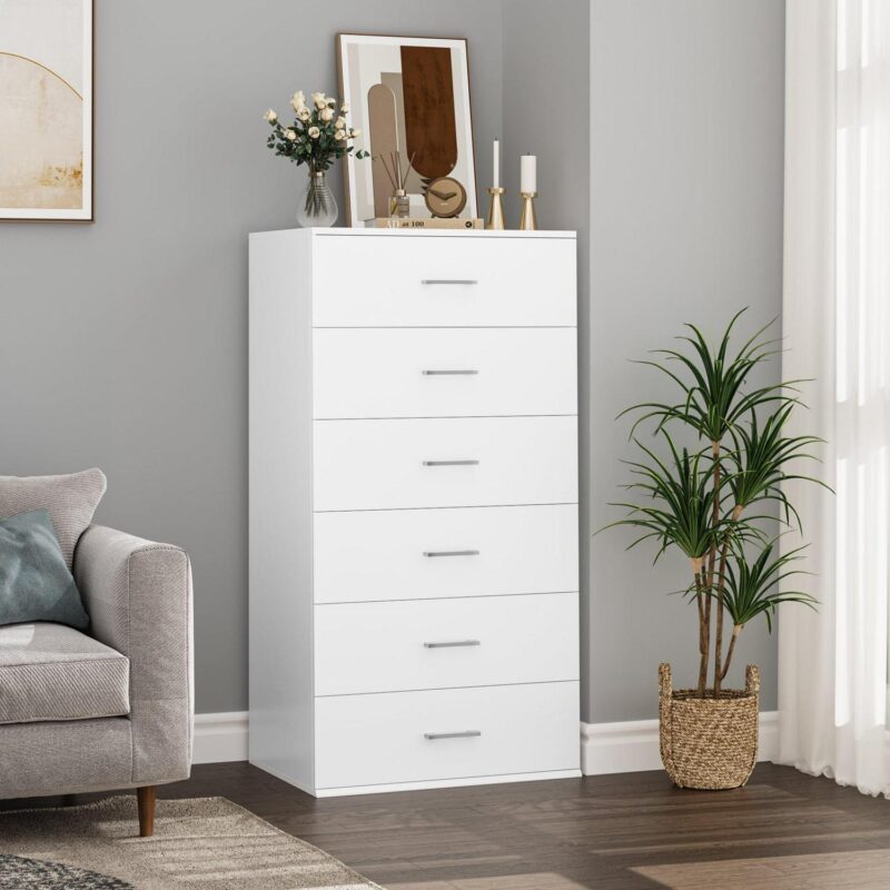 Homfa White Dresser with 6 Drawers, Vertical Chest of Drawers Wood Storage Cabinet for Bedroom Living Room - Image 12