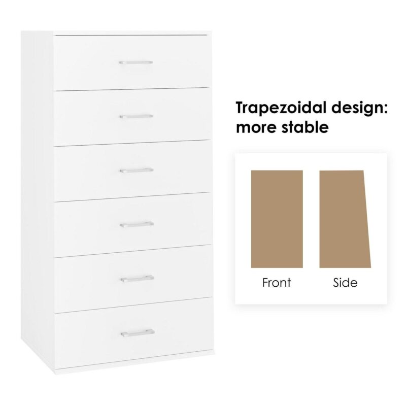 Homfa White Dresser with 6 Drawers, Vertical Chest of Drawers Wood Storage Cabinet for Bedroom Living Room - Image 5