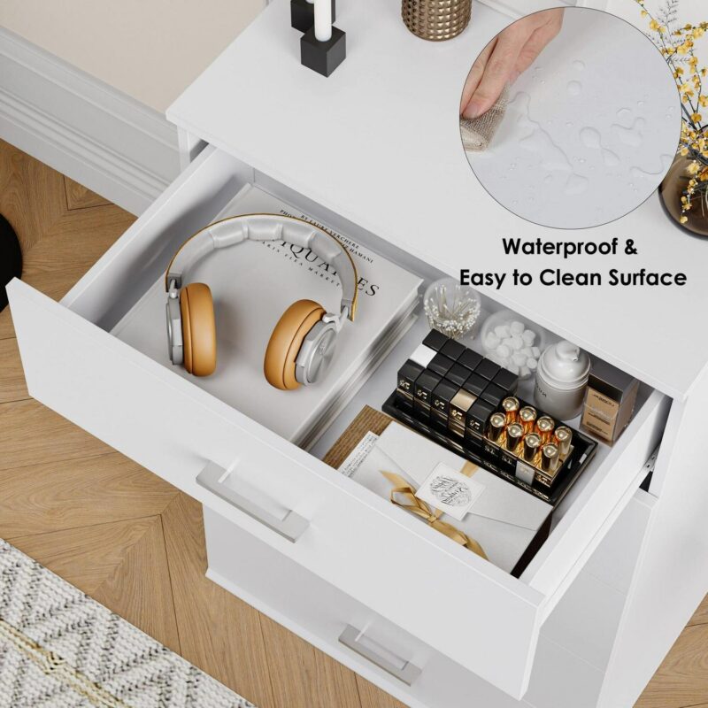 Homfa White Dresser with 5 Drawers, Vertical Chest of Drawers Wood Storage Cabinet for Bedroom Living Room - Image 7
