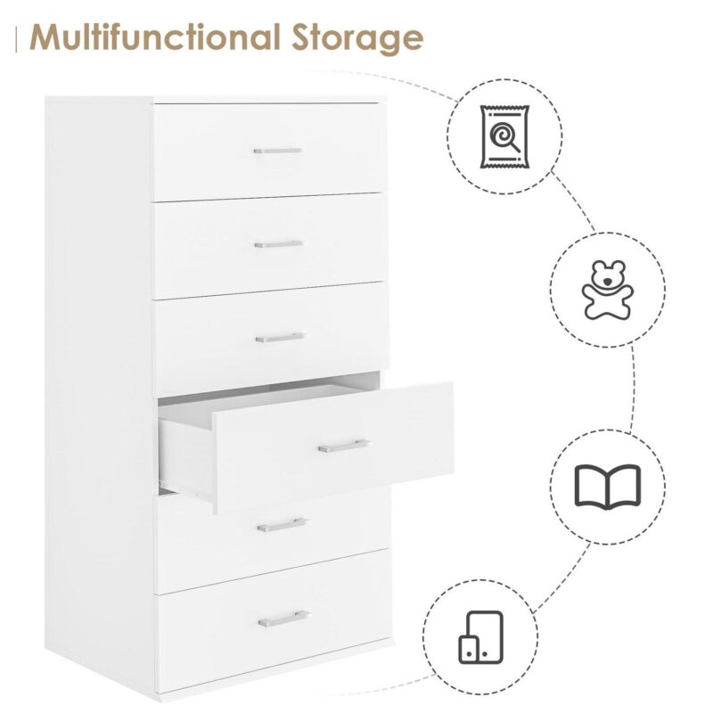 Homfa White Dresser with 6 Drawers, Vertical Chest of Drawers Wood Storage Cabinet for Bedroom Living Room - Image 9