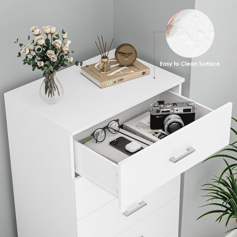 Homfa White Dresser with 6 Drawers, Vertical Chest of Drawers Wood Storage Cabinet for Bedroom Living Room - Image 8