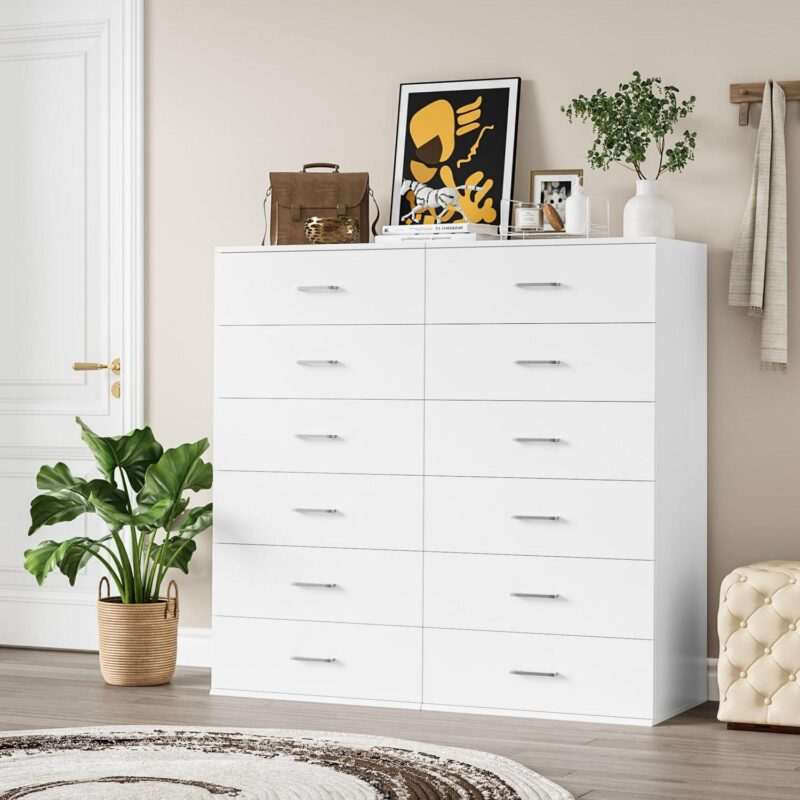 Homfa White Dresser with 6 Drawers, Vertical Chest of Drawers Wood Storage Cabinet for Bedroom Living Room - Image 14