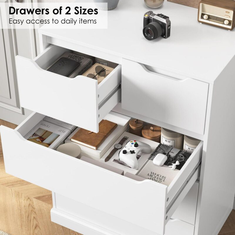 Homfa White Dresser for Bedroom, Vertical Chest of 5 Drawers Handleless Wood Storage Cabinet for Living Room - Image 6