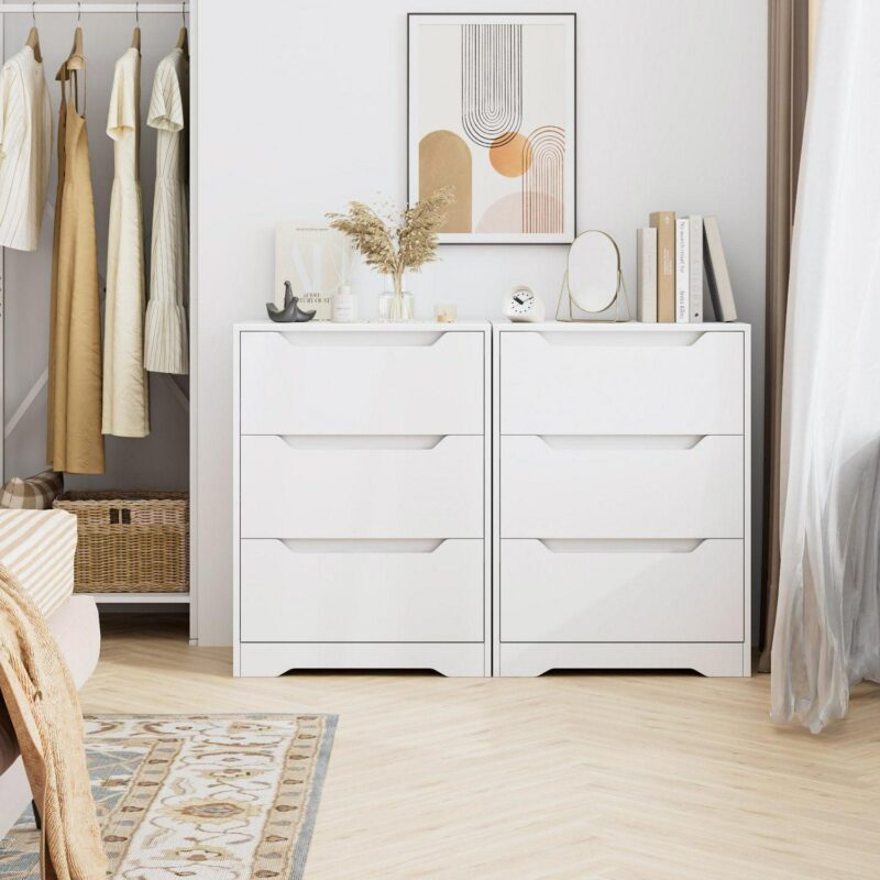 Homfa White Dresser with 3 Drawers, 23.6'' W Tall Nightstand Chest of Drawer with Cutout Handles for Living Room - Image 3