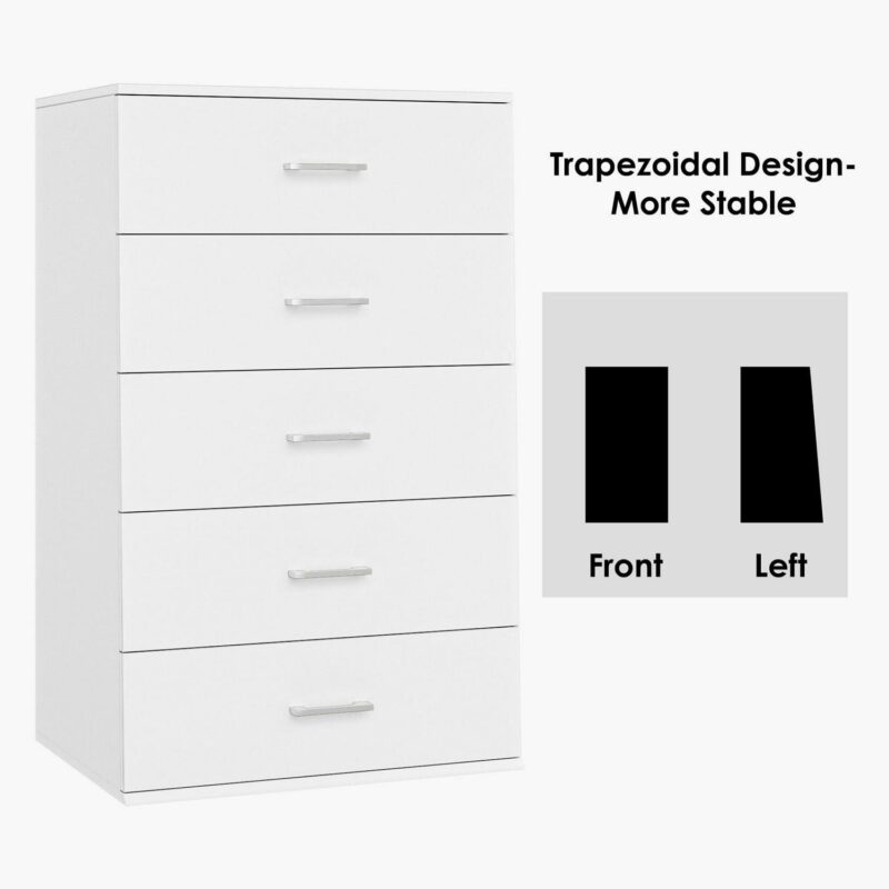 Homfa White Dresser with 5 Drawers, Vertical Chest of Drawers Wood Storage Cabinet for Bedroom Living Room - Image 6