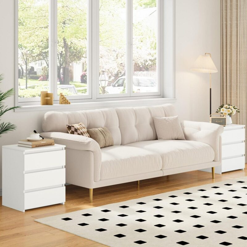 Homfa White Nightstand with 3 Drawers, Sofa Table for Living Room, Modern Wooden Storage Cabinet for Bedroom - Image 3