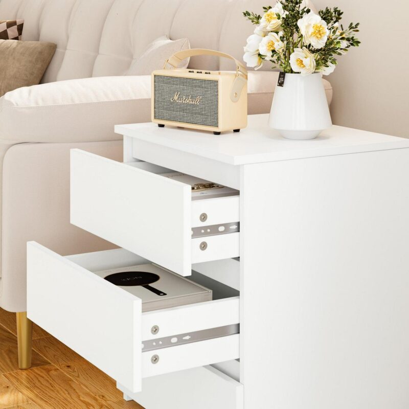 Homfa White Nightstand with 3 Drawers, Sofa Table for Living Room, Modern Wooden Storage Cabinet for Bedroom - Image 4