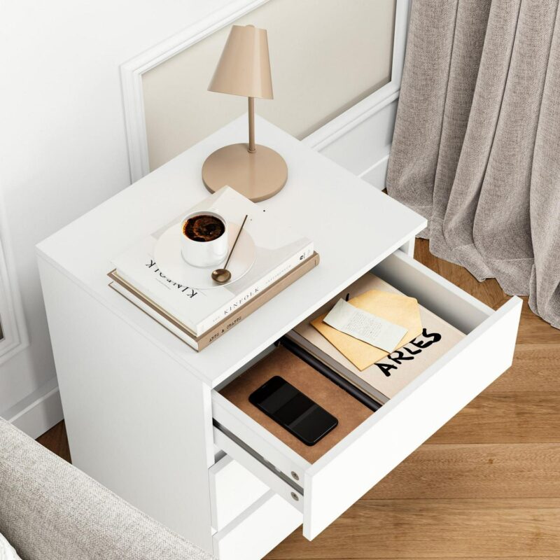 Homfa White Nightstand with 3 Drawers, Sofa Table for Living Room, Modern Wooden Storage Cabinet for Bedroom - Image 5