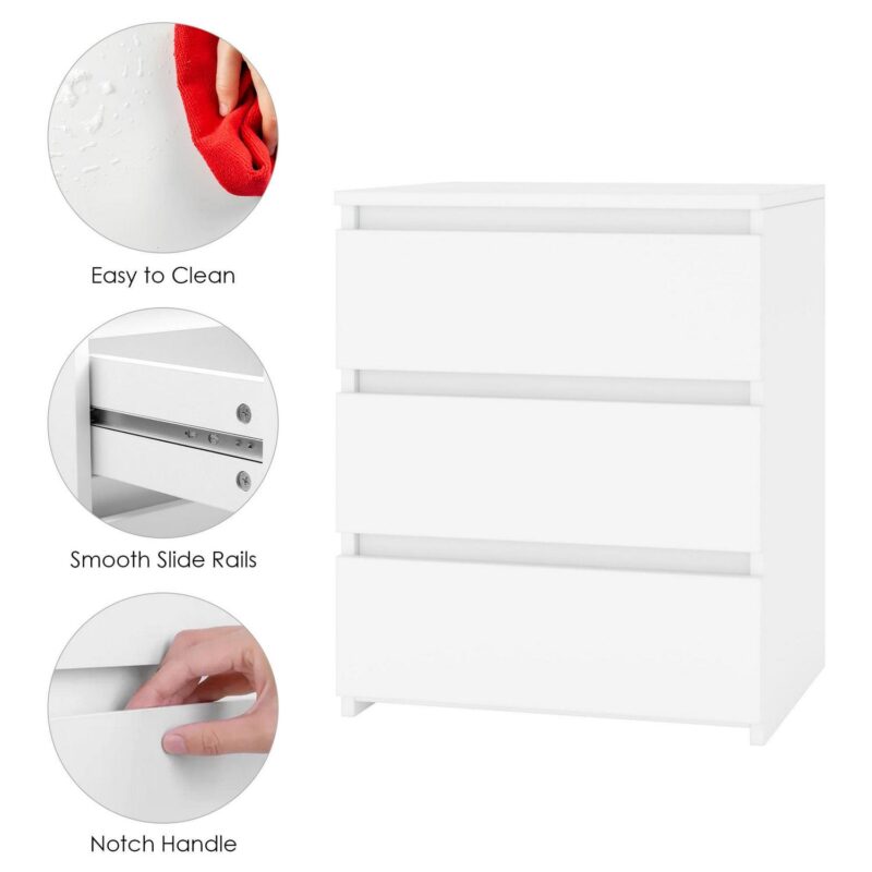 Homfa White Nightstand with 3 Drawers, Sofa Table for Living Room, Modern Wooden Storage Cabinet for Bedroom - Image 7