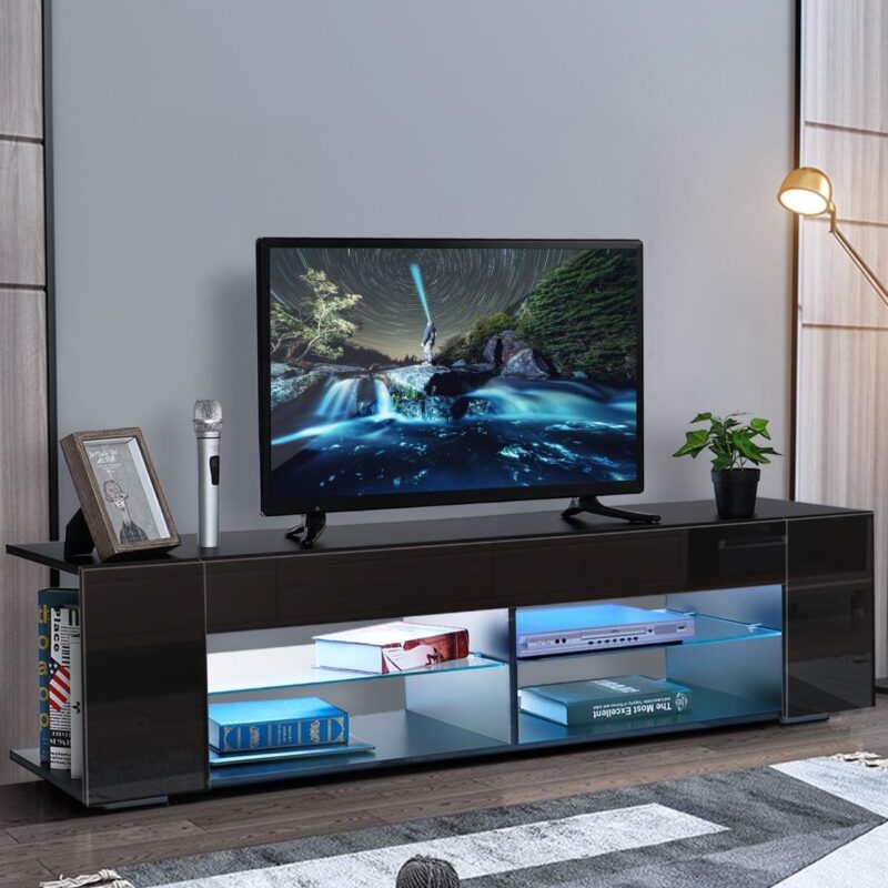 Hommpa LED TV Stand TV Cabinet for TVs up to 65  with Side Bookshelf and 4 Open Shelves Modern Television Media Console Entertainment Center