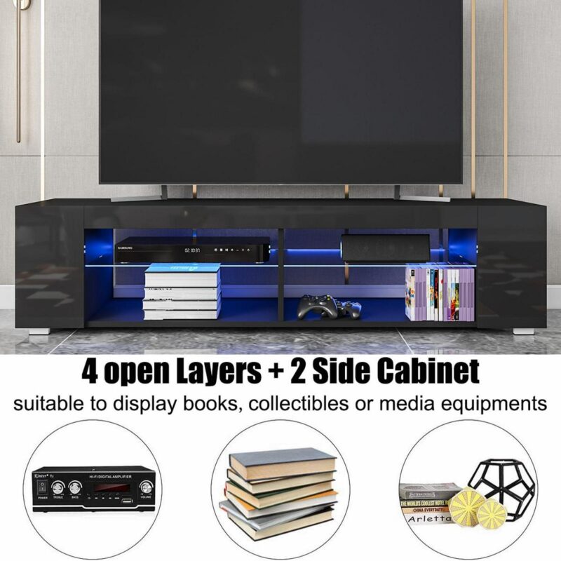 Hommpa LED TV Stand TV Cabinet for TVs up to 65  with Side Bookshelf and 4 Open Shelves Modern Television Media Console Entertainment Center - Image 5
