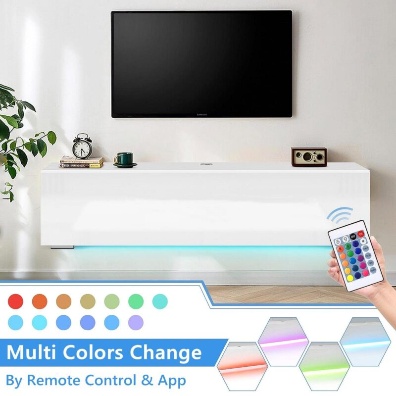 Hommpa Wall Mounted Floating TV Stand with LED Lights Modern Entertainment Center for TVs for up to 63  Media Console TV Unit for Living Room Bedroom - Image 4