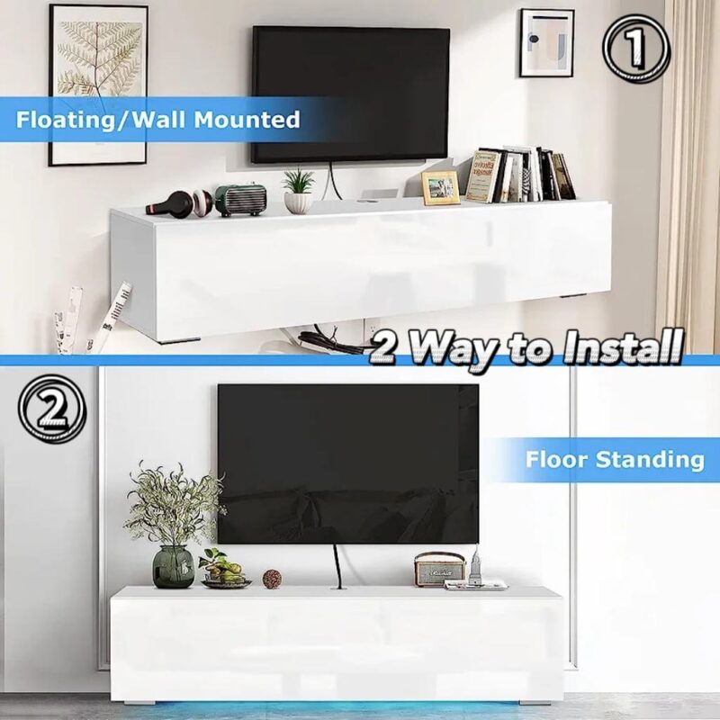 Hommpa Wall Mounted Floating TV Stand with LED Lights Modern Entertainment Center for TVs for up to 63  Media Console TV Unit for Living Room Bedroom - Image 5