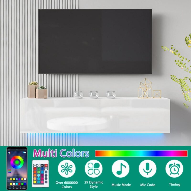 Hommpa Wall Mounted Floating TV Stand with LED Lights Modern Entertainment Center for TVs for up to 63  Media Console TV Unit for Living Room Bedroom - Image 3