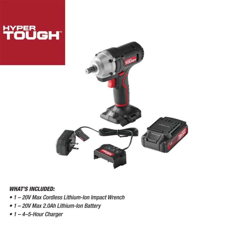 Hyper Tough 20V Cordless 1/2-inch Impact Wrench, Variable Speed Trigger, 2.0 Ah Battery and Charger, 5774 - Image 5