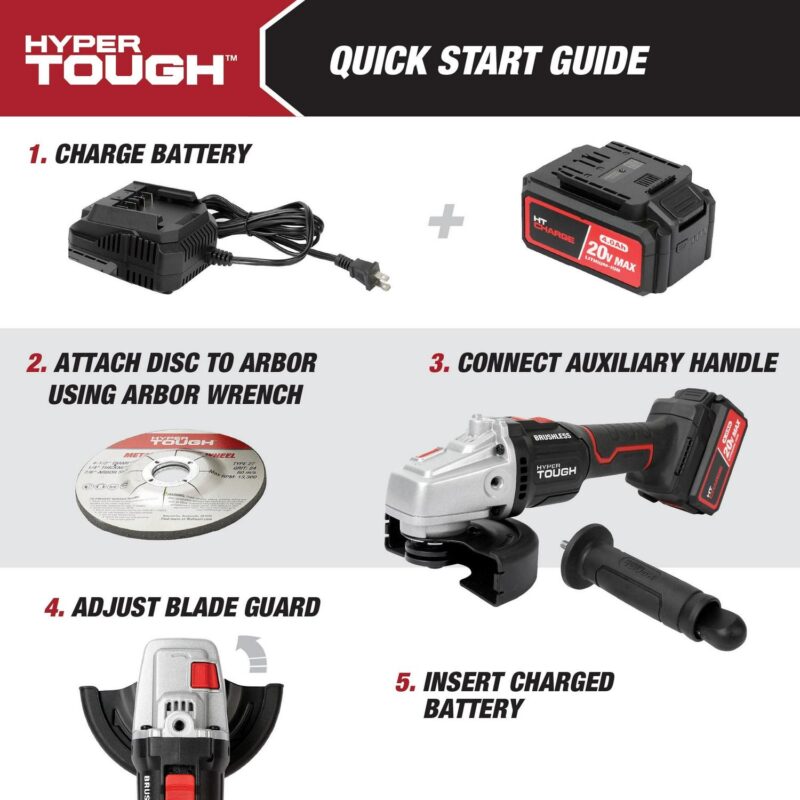 Hyper Tough 20V Max Brushless 4.5-inch Cordless Angle Grinder with 4.0Ah Lithium-Ion Battery and Charger, New - Image 10