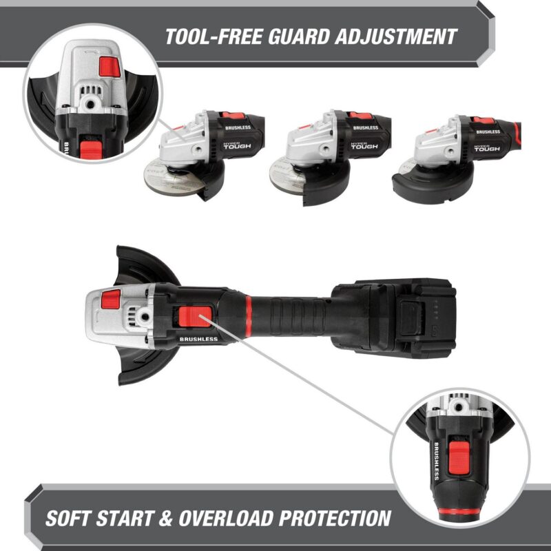 Hyper Tough 20V Max Brushless 4.5-inch Cordless Angle Grinder with 4.0Ah Lithium-Ion Battery and Charger, New - Image 8
