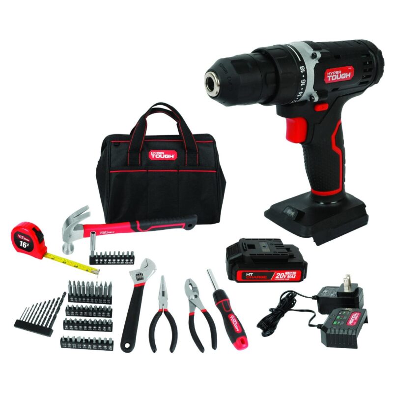 Hyper Tough 20V Max 1.5AH 70-Piece Project Kit with Cordless Drill, Battery and Charger