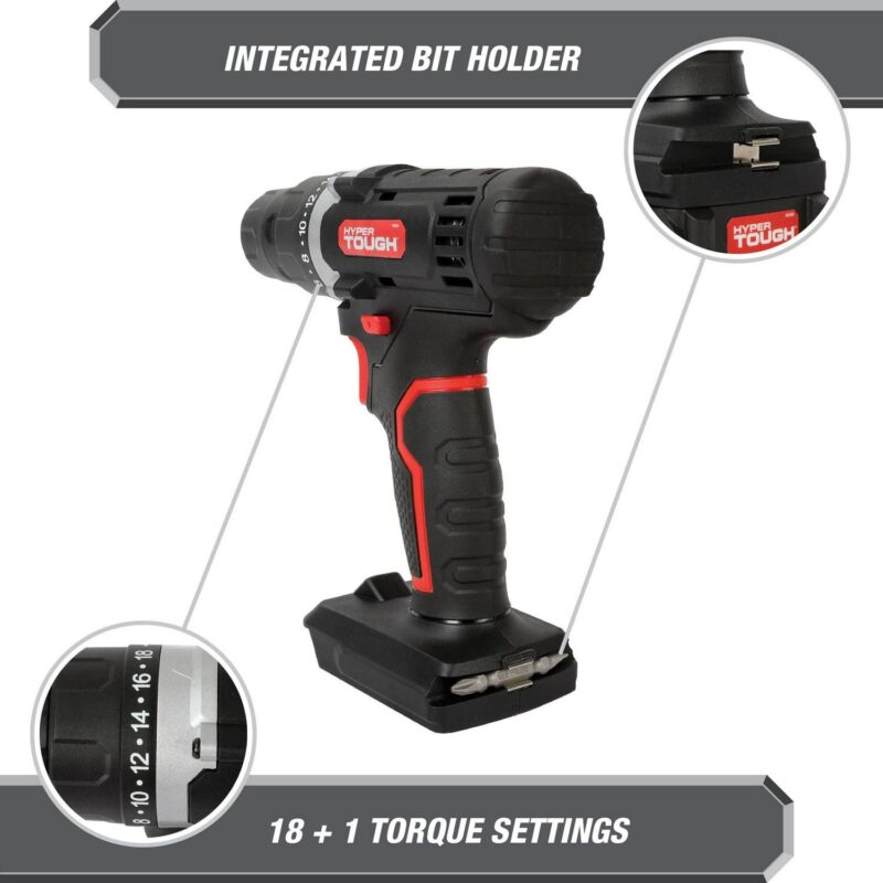 Hyper Tough 20V Max 1.5AH 70-Piece Project Kit with Cordless Drill, Battery and Charger - Image 9