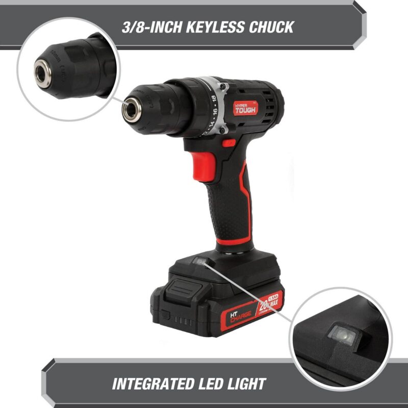 Hyper Tough 20V Max 1.5AH 70-Piece Project Kit with Cordless Drill, Battery and Charger - Image 8