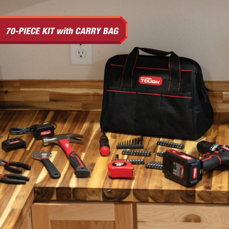 Hyper Tough 20V Max 1.5AH 70-Piece Project Kit with Cordless Drill, Battery and Charger - Image 5