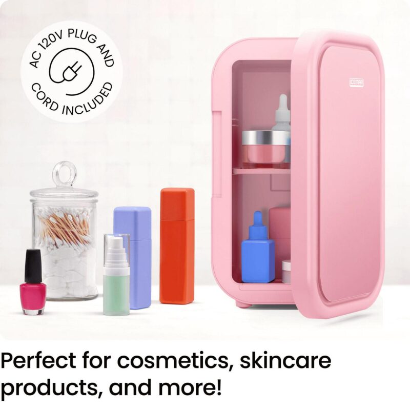 ICEMAN Portable Mini Fridge w/ 8 12oz Can Capacity, Cools and Heats, Car Plug Included - Pink, New - Image 3