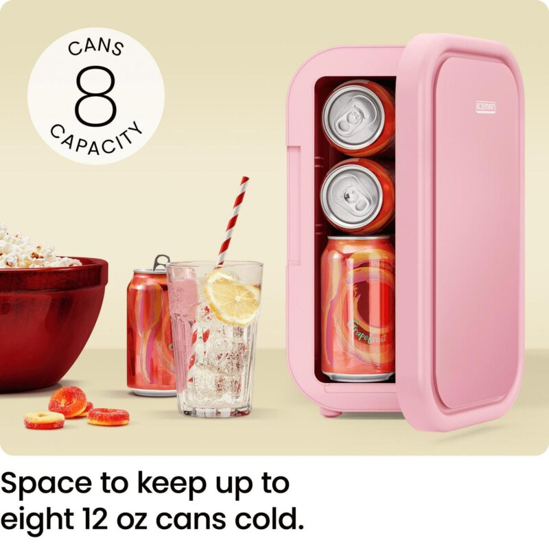 ICEMAN Portable Mini Fridge w/ 8 12oz Can Capacity, Cools and Heats, Car Plug Included - Pink, New - Image 2