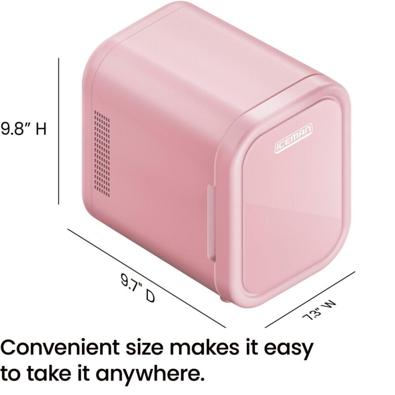 ICEMAN Portable Mini Fridge w/ 6 12oz Can Capacity, Cools and Heats, Car Plug Included - Pink, New - Image 8