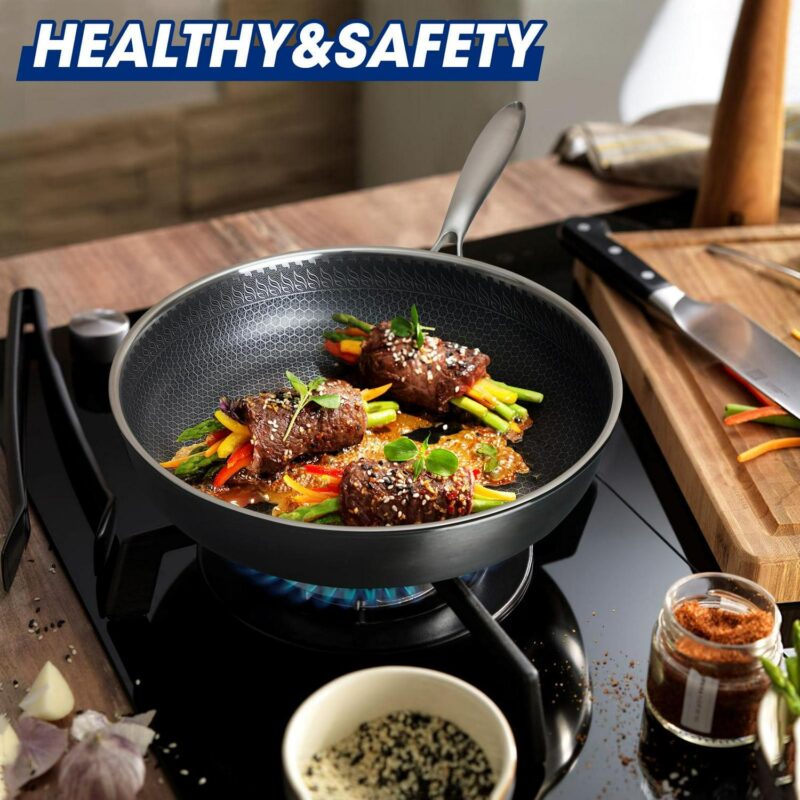 Innerwell 6 Piece Stainless Steel Frying Pan Cookware Set Non-stick with Lid Stay Cool Handle Omelette Skillet Works with Induction - Image 3
