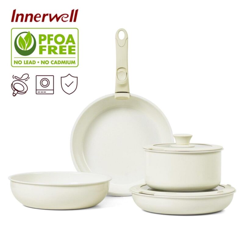 Innerwell 7pcs Nonstick Pots and Pans Set Cookware Sets Detachable Handle Induction RV Kitchen Set Removable Handle