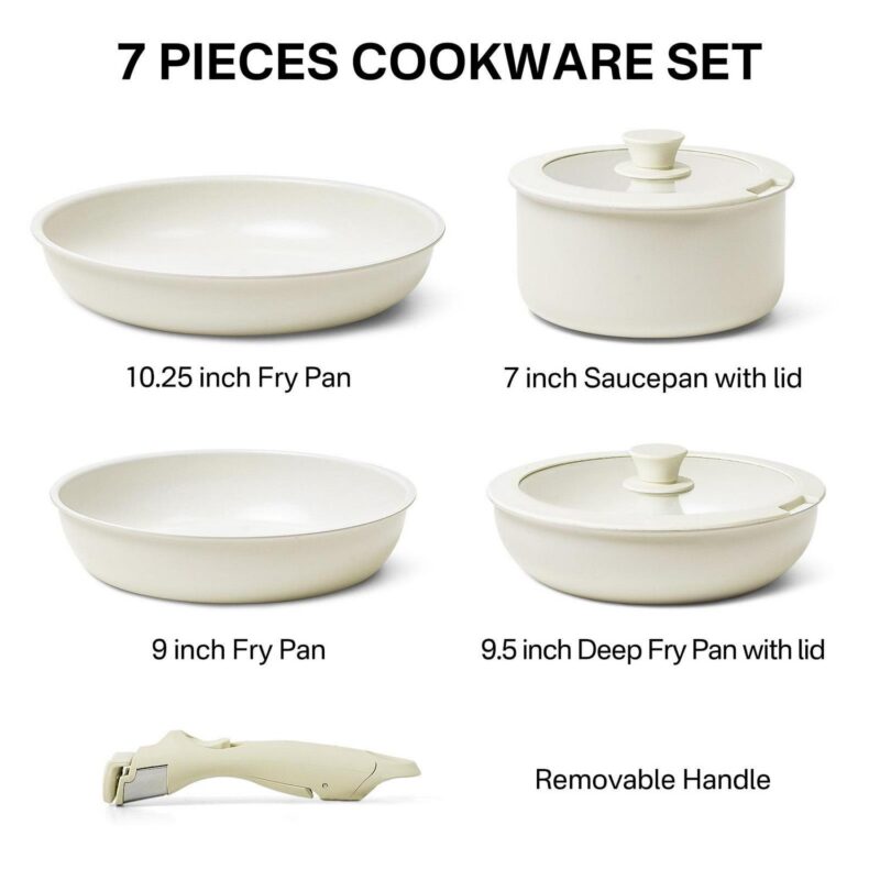 Innerwell 7pcs Nonstick Pots and Pans Set Cookware Sets Detachable Handle Induction RV Kitchen Set Removable Handle - Image 2