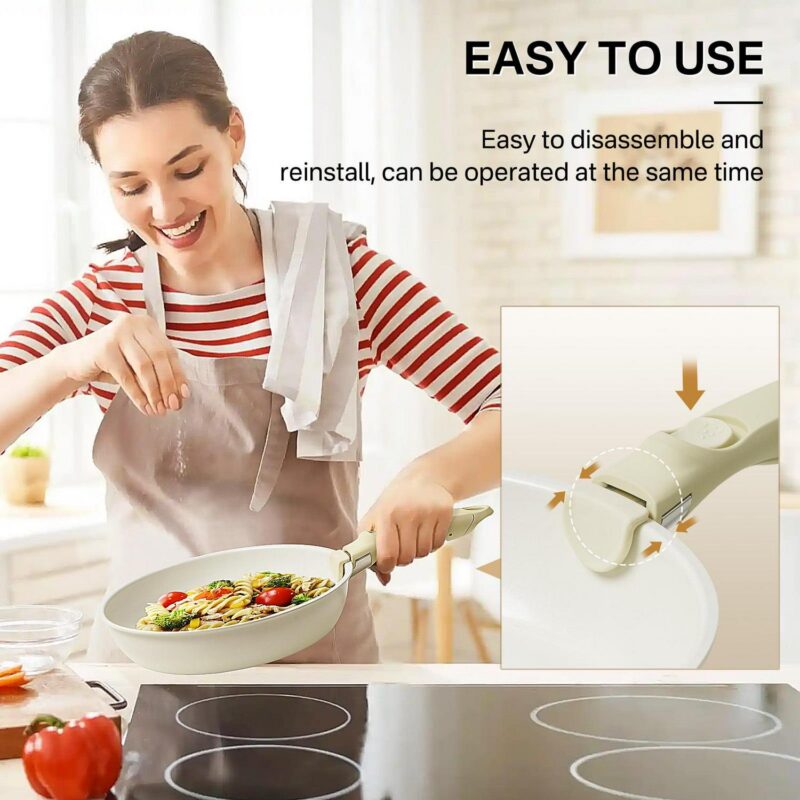 Innerwell 7pcs Nonstick Pots and Pans Set Cookware Sets Detachable Handle Induction RV Kitchen Set Removable Handle - Image 6
