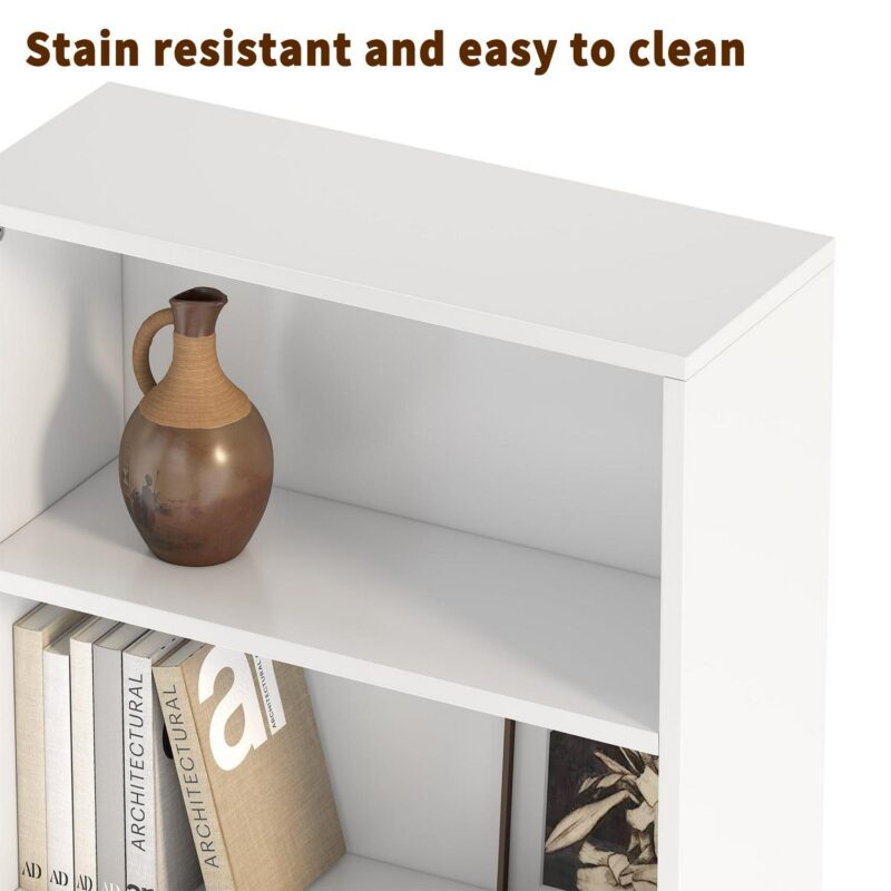 JOZ 5-Shelf Bookcase with Doors, Adjustable feet, Floor Standing Storage Cabinet for Home Office, White - Image 4
