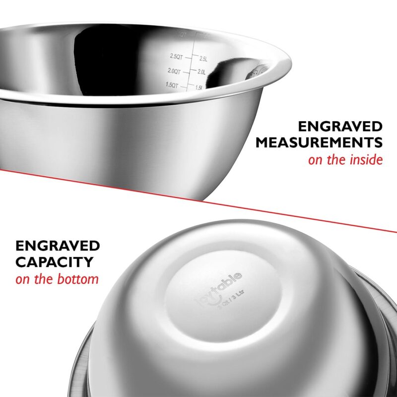 Joytable Premium Stainless Steel 6pc Mixing Bowls with Measuring Cup Set, Nesting Mixing Bowls - Image 4