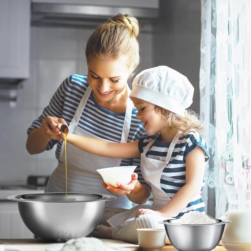 Joytable Premium Stainless Steel 6pc Mixing Bowls with Measuring Cup Set, Nesting Mixing Bowls - Image 8
