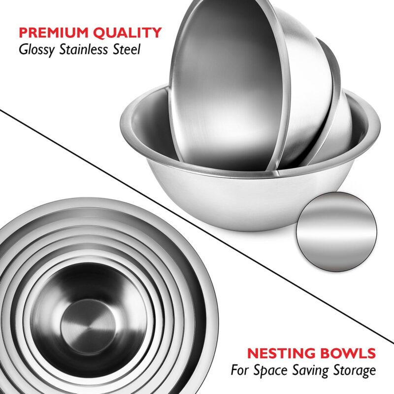 Joytable Premium Stainless Steel 6pc Mixing Bowls with Measuring Cup Set, Nesting Mixing Bowls - Image 5