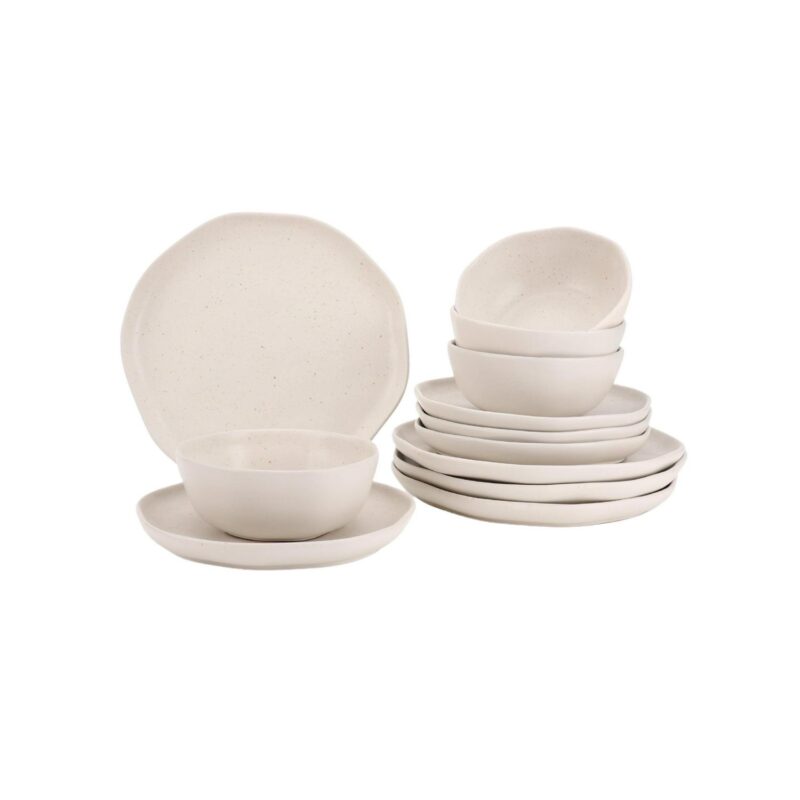 Just Feed Me by Jessie James Decker 12-Piece Ceramic Dinnerware Set, Terracotta Rose Speckle and Cream
