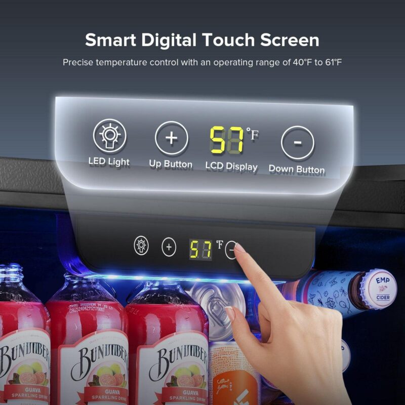 KISSAIR 55-Can Beverage Refrigerator and Cooler with Double Glass Door, Touch Control Buttons, for Home/Office/Bar - Image 4
