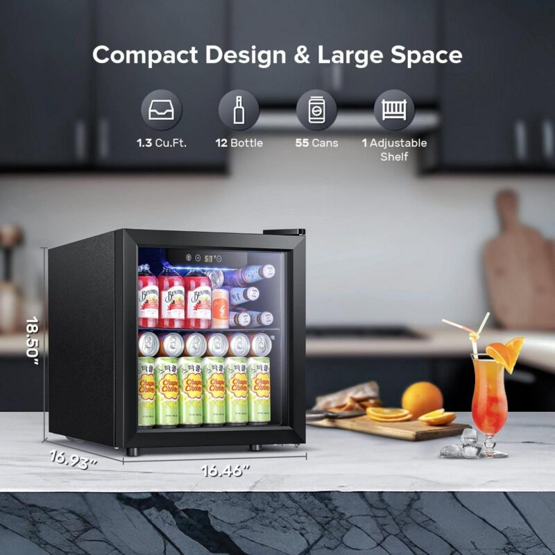 KISSAIR 55-Can Beverage Refrigerator and Cooler with Double Glass Door, Touch Control Buttons, for Home/Office/Bar - Image 2