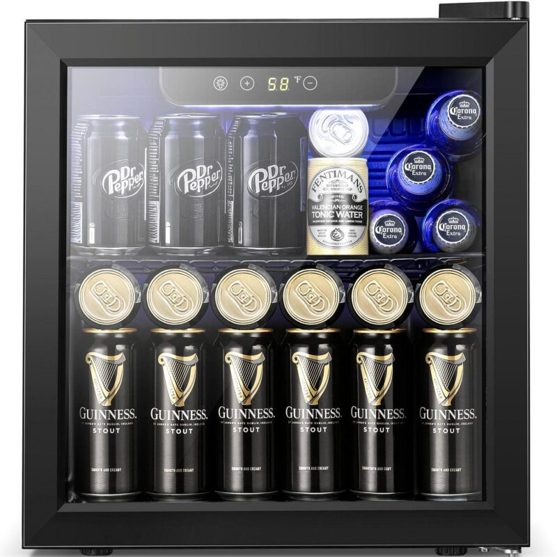 KISSAIR 55-Can Beverage Refrigerator and Cooler with Double Glass Door, Touch Control Buttons, for Home/Office/Bar