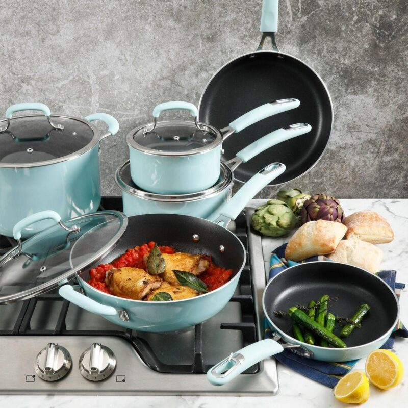 Kenmore Elite Andover 10 Piece Nonstick Aluminum Cookware Set in Glacier Blue - Image 6