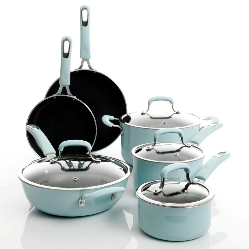 Kenmore Elite Andover 10 Piece Nonstick Aluminum Cookware Set in Glacier Blue - Image 3