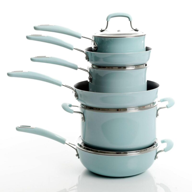 Kenmore Elite Andover 10 Piece Nonstick Aluminum Cookware Set in Glacier Blue - Image 2