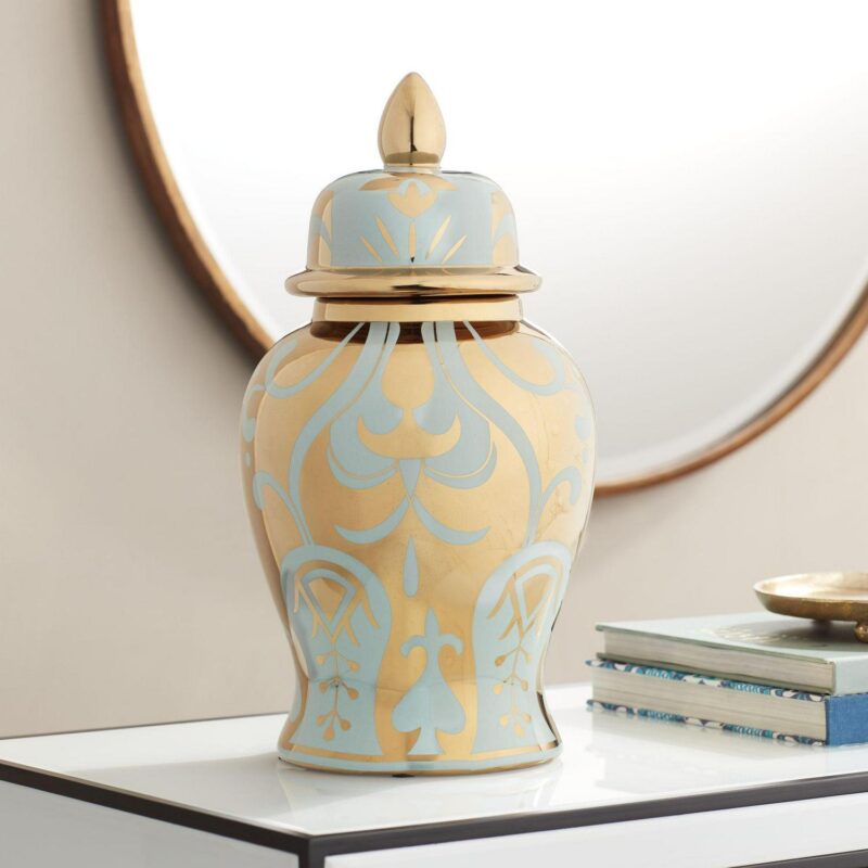Kensington Hill Kensigton Hill Whittier Gold and Sage 14 5/8  High Ginger Jar with Lid