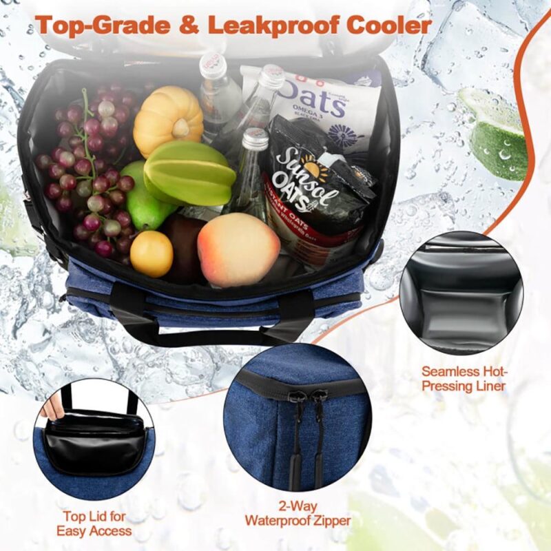 Kepooman Car Refrigerator, Portable Refrigerator, 50-Can Large Leakproof Rolling Cooler with Detachable Bottom Plate-Dark Blue - Image 8