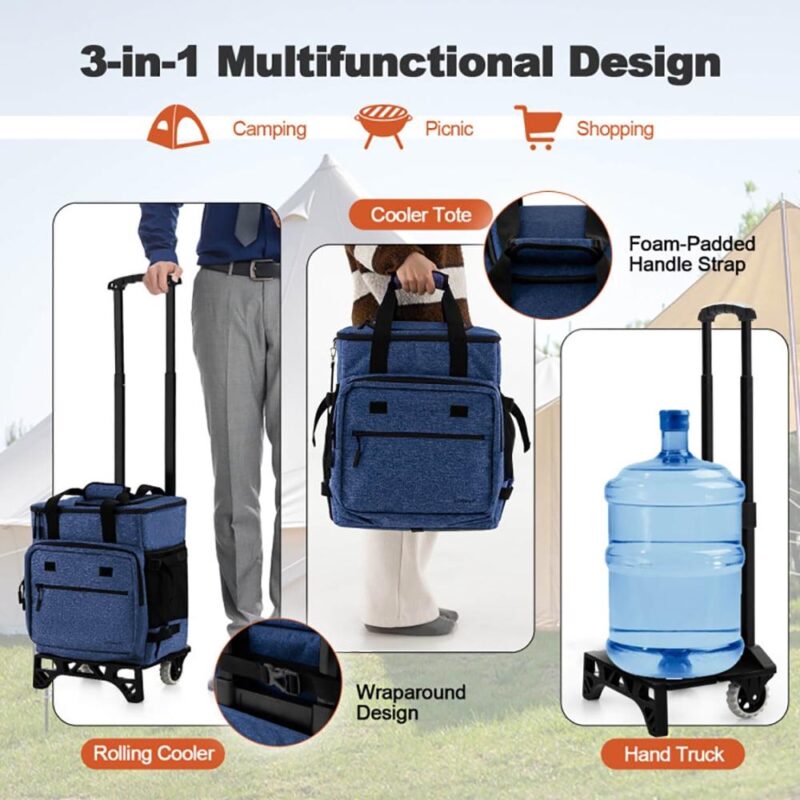 Kepooman Car Refrigerator, Portable Refrigerator, 50-Can Large Leakproof Rolling Cooler with Detachable Bottom Plate-Dark Blue - Image 4