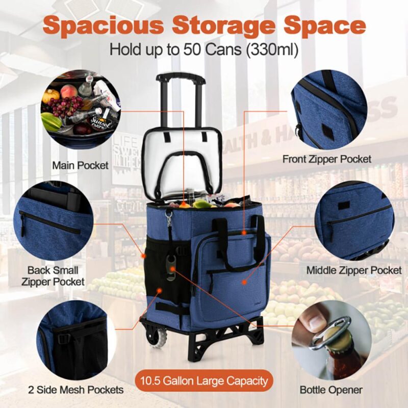 Kepooman Car Refrigerator, Portable Refrigerator, 50-Can Large Leakproof Rolling Cooler with Detachable Bottom Plate-Dark Blue - Image 9