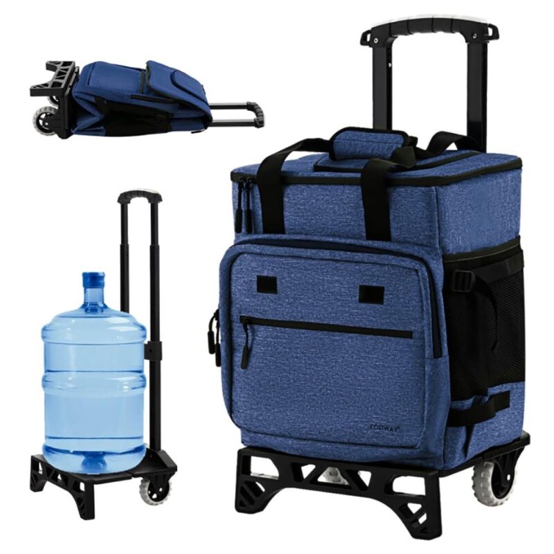 Kepooman Car Refrigerator, Portable Refrigerator, 50-Can Large Leakproof Rolling Cooler with Detachable Bottom Plate-Dark Blue